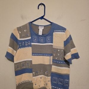 Koret Francisca Petites Patchwork Crew Neck Sweater Floral Size Small Petite